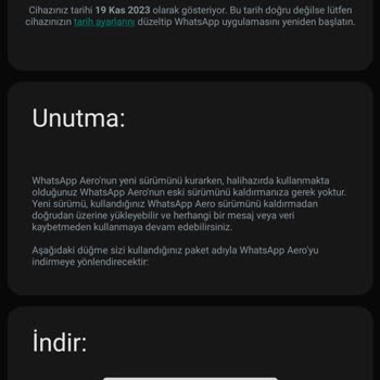 WhatsApp Aero Uygulamasına Erişim Sağlayamıyorum