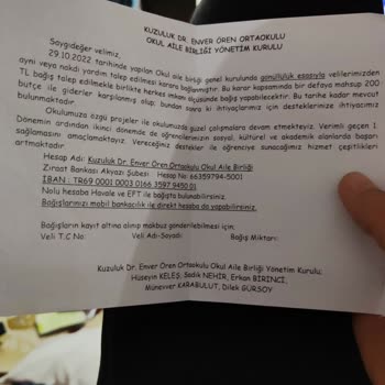 Milli Eğitim Bakanlığı (MEB) Okulun Öğrencilerden Para İstemesi