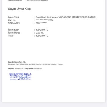 Vodafone Yanlış Fatura Ödedim