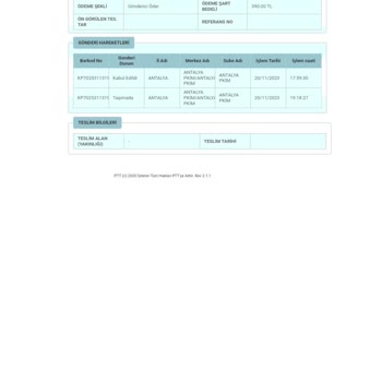 PTT Kargo Numarama Bana Ait Olmayan Kargo Verilmiş