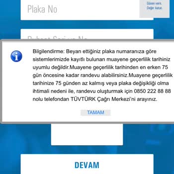 Tüvtürk Muayene Randevu Hatası