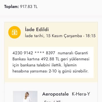 Boyner İademi Eksik Yaptı