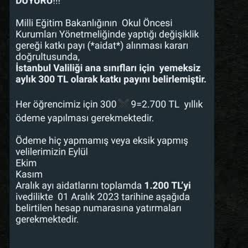 Milli Eğitim Bakanlığı (MEB) Anaokulu Aidat Saçmalığı