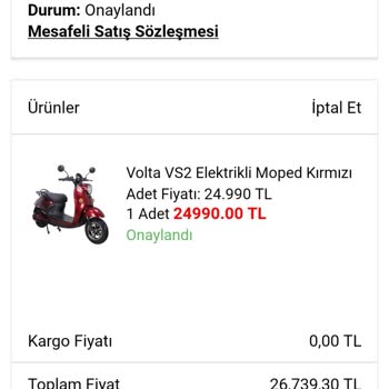 A101 Teslim Edilemeyen Elektrikli Moped