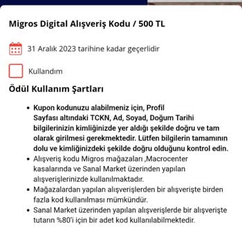 Qumpara 500TL Migros Kodunun Yatmaması