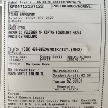 PTT Kargo Kurtköy Şubesi Kargo Teslim Edilmemesi