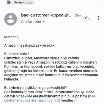 Amazon Hesap Askıya Alındı