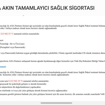 Axa Sigorta Dis Bakim Paketimdeki Randevuyu Yenilemiyor