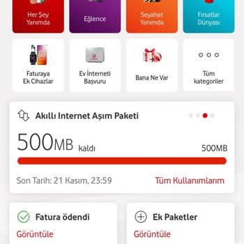 Vodafone Talebim Dışında Otomatik Tanımlanan İnternet Aşım Paketi