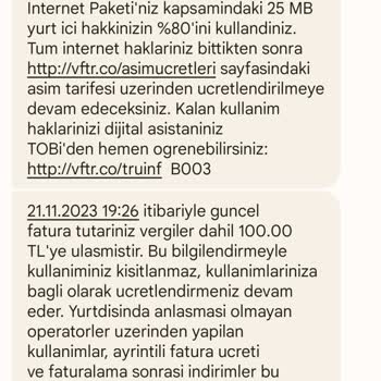 Vodafone Tarife Aşımı Otomatik Rızam Olmadan Yenilenme