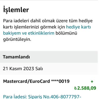 Amazon Columbia Mont Para İade Sorunu