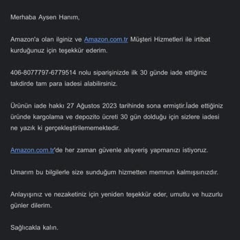 Amazon Columbia Mont Para İade Sorunu