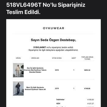 Oykuwear Ürünlerimi Göndermeden Teslim Edildi Gösteriyor