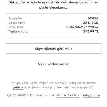 Mango Habersiz Sipariş İptali