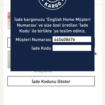 English Home Onaylanmayan Ürün Ve Alınamayan İade Kodu