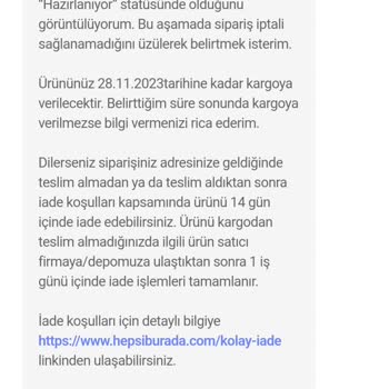 Hepsiburada Ürünü İptal Etmiyor