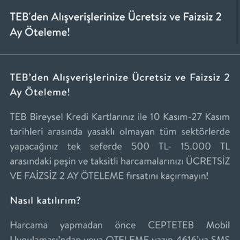 TEB Kredi Kartı Öteleme Kampanyası