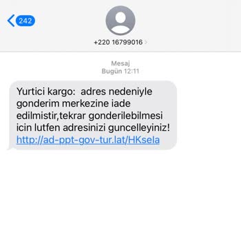 Kargo Adres Nedeniyle Mesajı