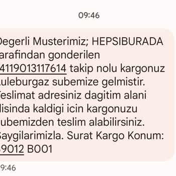 Sürat Kargo Kargo Elimize Ulaştırmadı
