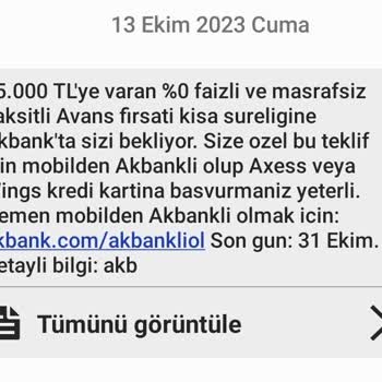 Akbank Faizsiz Nakit Avans