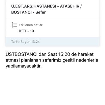 İBB - İstanbul Büyükşehir Belediyesi 10 Numaranın Sefer Saatlerinin İptal Edilmesi