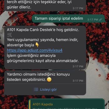 A101 Canlı Destek Görüşme Sonlanması