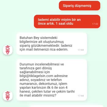 Tıkla Gelsin Paramı Çekti Ürünü Alamadım