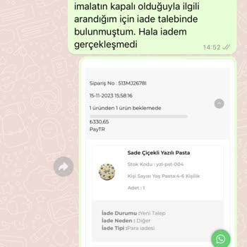 Linaria Pastaneleri Linaria Pasta Sincan Para İadesi Yapılmaması - Telefonları Açmamaları