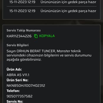 Monster Kartal Teknik Servis Cihazımı Kırdı Ve Onaramıyor