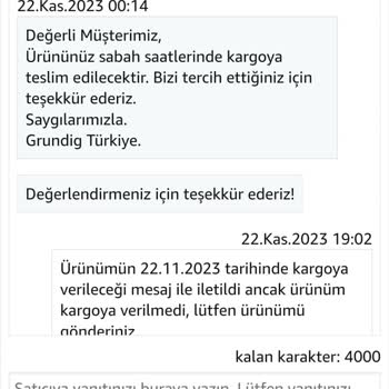 Grundig Türkiye Ürünü Göndermiyor.
