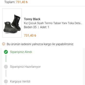 Tonny Black Ürün Kargoya Verilmemesi