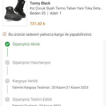 Tonny Black Ürün Kargoya Verilmemesi