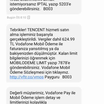 Vodafone Mobil Ödeme Bilgim Dışında Ödeme Çekildi