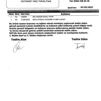 Ergül Mobilya Ürünün Garanti Kapsamında Değiştirilmemesi