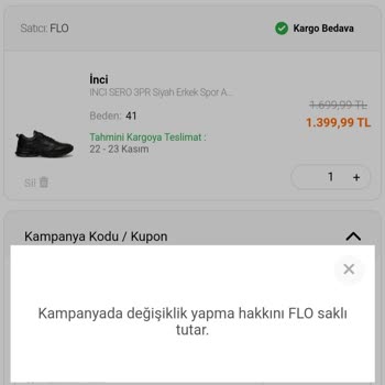 FLO Ayakkabı FLO Yanlış Kargo Ve Kupon Kodu Hatası