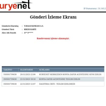 Kuryenet Tarafından Teslim Edilmeyen Gönderim