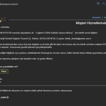Amazon.com.tr Logitech G300s Mouse Değişimini Yapmaması