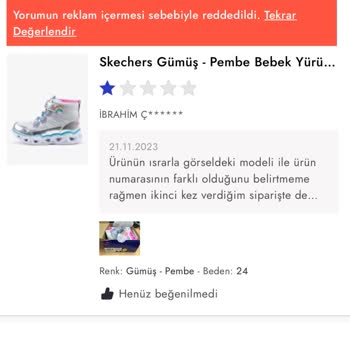 Boyner'in Sipariş Ettiğim Görseldeki Ürünü Tarafıma Yanlış Göndermesi