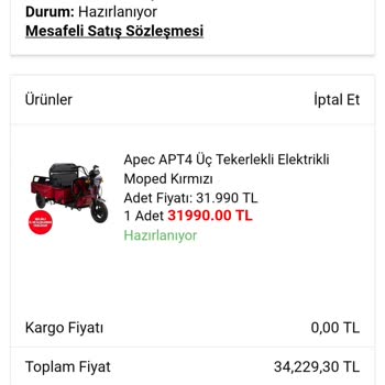 A101 İnternet Şubesinden Motor Teslimat Sorunu