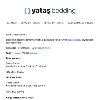 Yataşbedding.com Sipariş Süresi 21