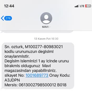 Mavi Ürün İademi Yapmıyor