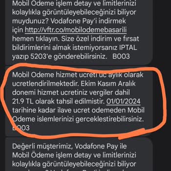 Vodafone Mobil Ödeme Hizmet Ücreti