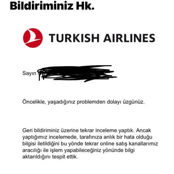 Türk Hava Yolları Bilinçli Sistem Hatası İle Zorla Paramızı Alıyor