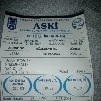 ABB - Ankara Büyükşehir Belediyesi Su Faturası Şoku: 755 TL!