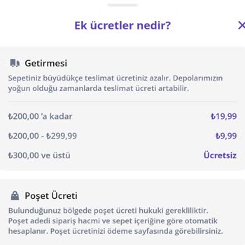 Getir. Getirme Ücreti