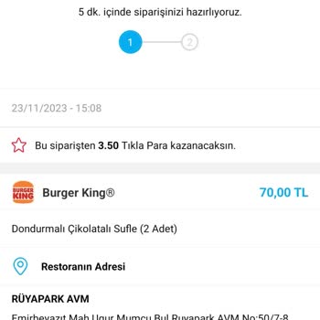 Burger King Tıkla Gelsin Burger Para İadesi