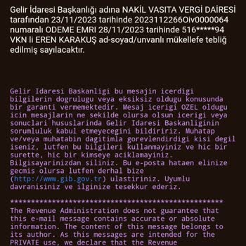Gelir İdaresi Başkanlığı Vergi Borcu Mail İ