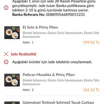 Trendyol Yemek Yanlış Ürünün İade Edilmemesi