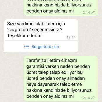 International Bilişim Fakir Garantisi Devam Eden Cihazımdan Onaysız Ücret Talebi