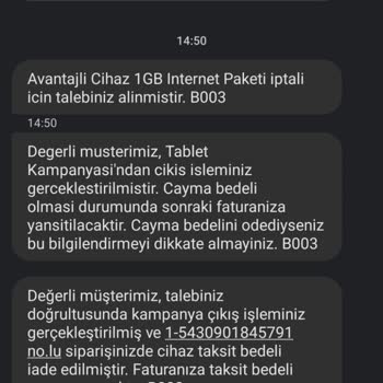 Vodafone Bilgi Verilmeden İptal Edilen Sipariş H. K.